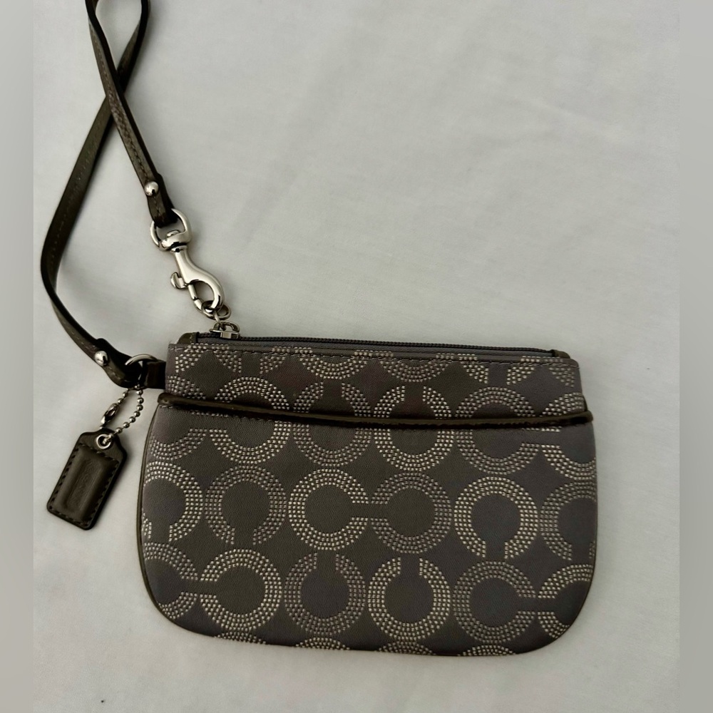 Coach Gray Wristlet Pink Interior Excellent Condition